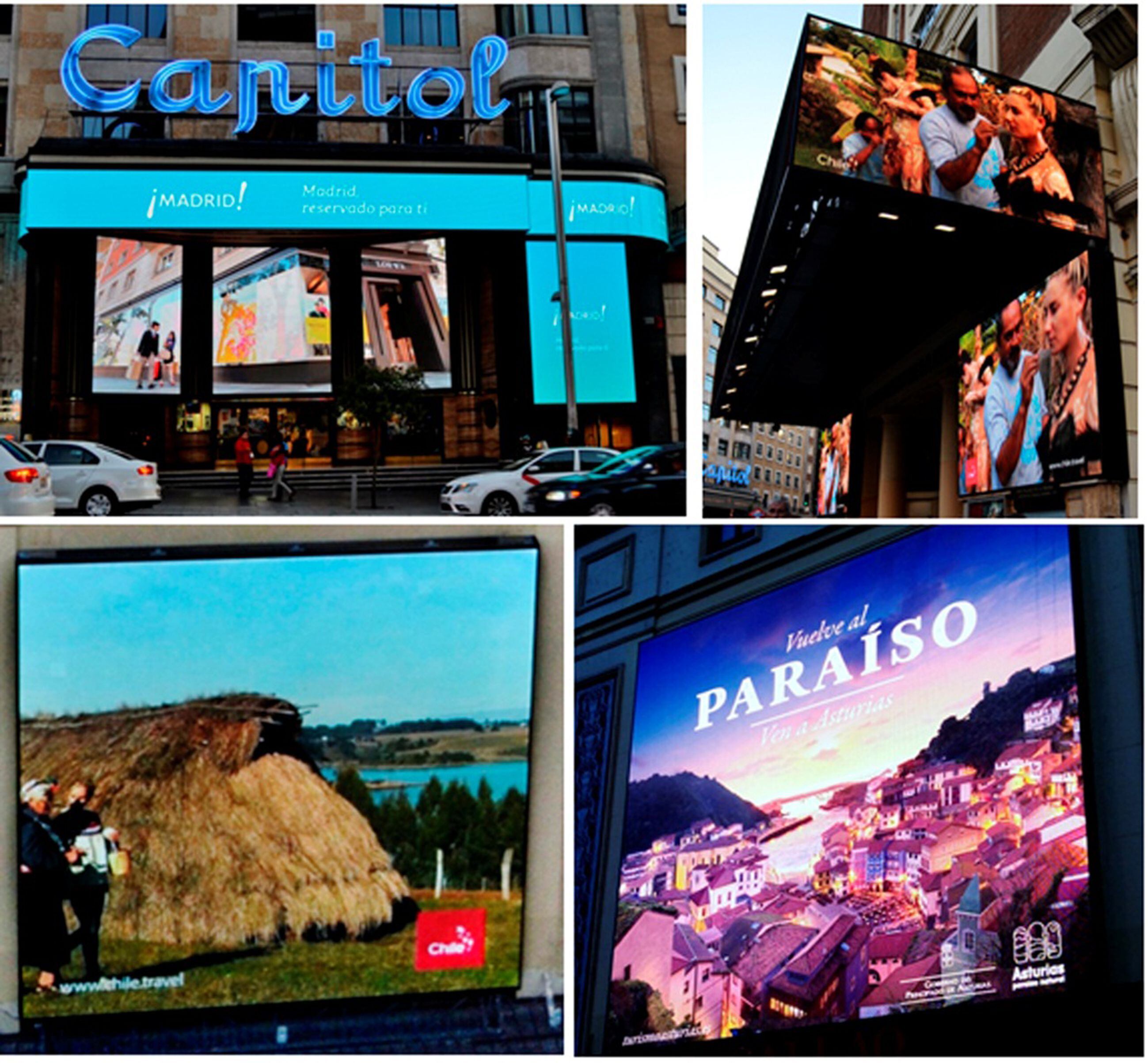 Ejemplos de campañas publicitarias realizadas en pantallas digitales que recurren a mostrar imágenes en movimiento de otros lugares lejanos espacial y temporalmente, haciendo que la ciudadanía viaje a ellos virtualmente