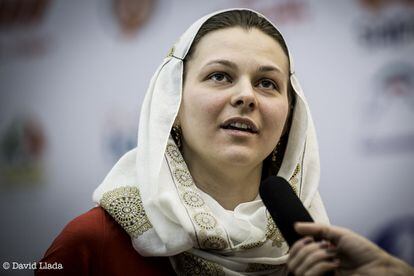 Anna Muzychuk, ayer, durante la final del Mundial en Teherán
