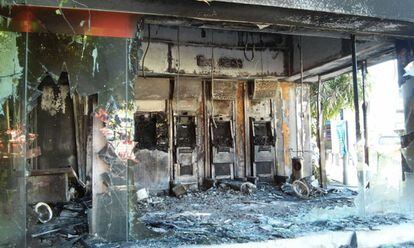 Uno de los bancos quemados en Puerto Vallarta, en el Estado de Jalisco.