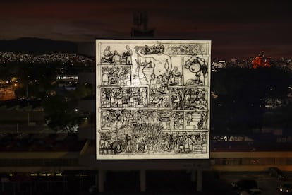 Diego Rivera's mural was projected at the Faculty of Chemistry of the National Autonomous University of Mexico: 'Chemical Science present in the main productive activities useful to human society'