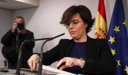 La vicepresidenta del Gobierno, Soraya S&aacute;enz de Santamar&iacute;a, comparece ante los medios el pasado 25 de enero, en Madrid.