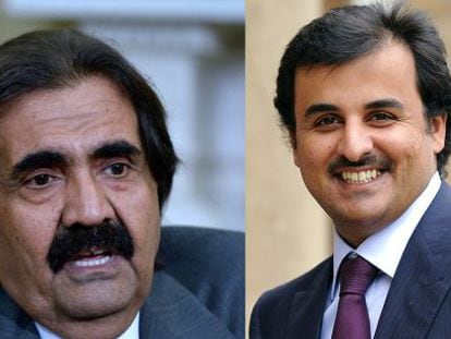 Sheikh Hamad bin Khalifa al-Thani y su hijo Sheikh Tamim Bin Hamad al-Thani