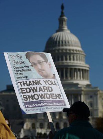 Manifestaci&oacute;n a favor de Snowden el pasado 26 de octubre en Washington. 