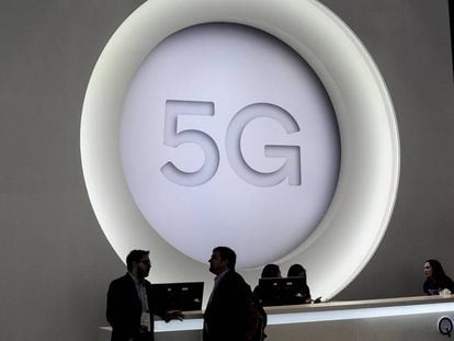 Un logo 5G durante el Mobile World Congress, en Barcelona.