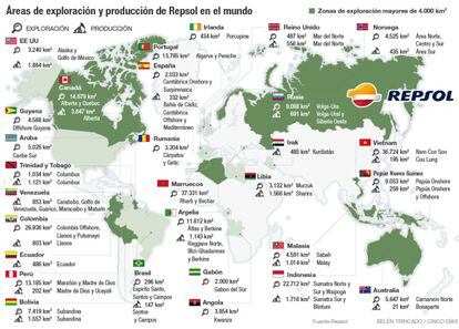 Áreas de exploración y producción de Repsol en el mundo