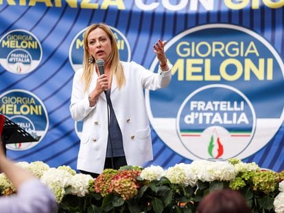 Giorgia Meloni en un acto político en Monza (Italia), el pasado 30 de mayo.