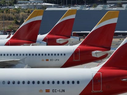 Aviones de Iberia en el aeropuerto de Madrid-Barajas.