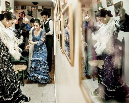 Karime Amaya en los camerinos del Tablao Flamenco Cordobés.