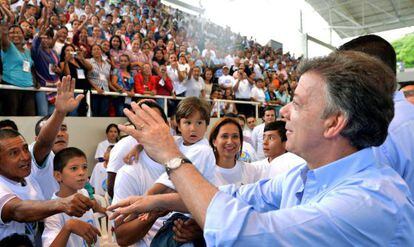 El presidente Juan Manuel Santos, en Palmira (Colombia), este viernes.