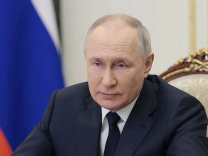 El presidente ruso, Vladímir Putin, durante un acto por videollamada este jueves.