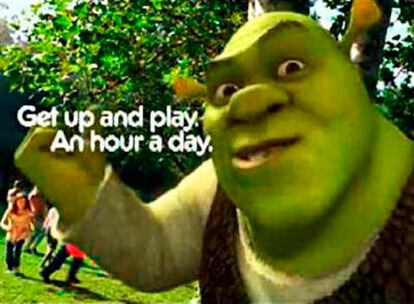 Shrek es el protagonista de una campaña pública contra el sedentarismo que anima a los niños estadounidenses a hacer ejercicio al menos una hora diaria.