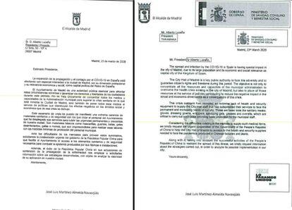 Dos versiones de la supuesta carta del alcalde a Luceño, incluidas en un informe policial.