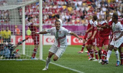 Pepe celebra el primer gol de Portugal en esta Eurocopa.