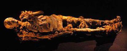 Momia de la reina Hatshepsut, de hace 3.400 años, almacenada humildemente en los sótanos del Museo Egipcio de El Cairo hasta su reciente descubrimiento.