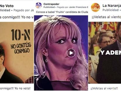 Imágenes con anuncios pagados en páginas falsas de Facebook a favor del PP.