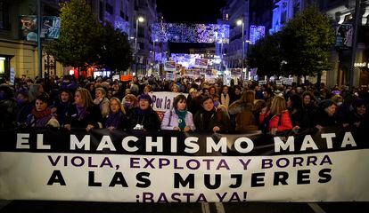 Un momento de la manifestación contra la violencia machista celebrada el viernes en Madrid.