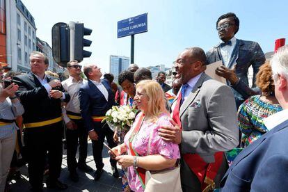 Inauguración de la plaza con el nombre de Patrice Lumumba en Bruselas, en 2018.