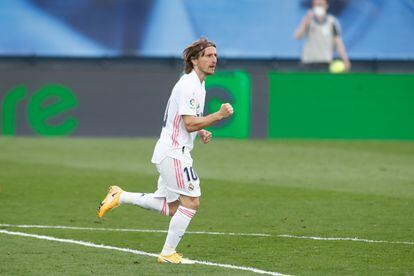 Modric celebra su gol ante el Villarreal en la última jornada.