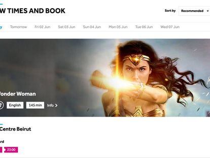 Gal Gadot como Wonder Woman en la p&aacute;gina web de un cine liban&eacute;s.