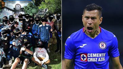 El festejo del hijo de Julio César 'Cata' Domínguez y una imagen del futbolista.