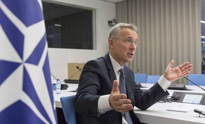 El secretario general de la OTAN, Jens Stoltenberg, durante la entrevista este martes en Bruselas. 