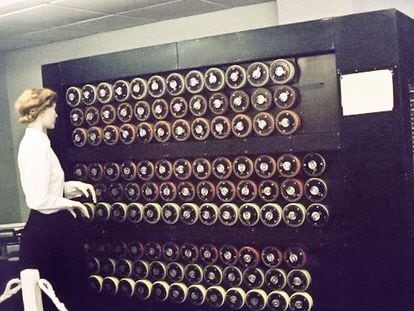 Maqueta en el museo Bletchley Park (Inglaterra) de la máquina ideada por Alan Turing para descifrar los mensajes de la máquina alemana Enigma.