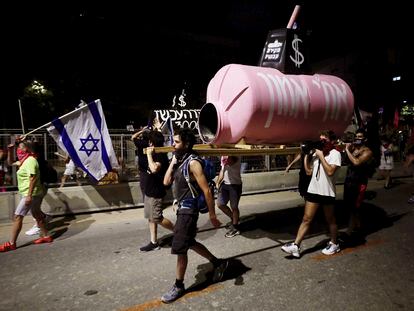 Protesta contra el primer ministro, Benjamín Netanyahu, y su gestión de la pandemia, el pasado sábado en Tel Aviv.