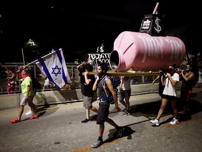 Protesta contra el primer ministro, Benjamín Netanyahu, y su gestión de la pandemia, el pasado sábado en Tel Aviv.