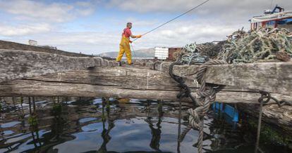 Una batea de mejillón en la ría de Arousa