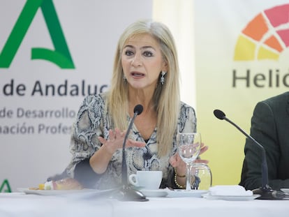 La consejera andaluza de Desarrollo Educativo y Formación Profesional, Patricia del Pozo, durante la presentación de la propuesta del nuevo currículo que entrará en vigor en el curso 2023/24.
