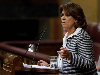 La ministra de Justicia, Dolores Delgado, durante su intervención este miércoles en el Congreso.