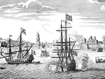 Ilustración de una batalla naval entre un barco británico y una nave de Manila, en 1742.