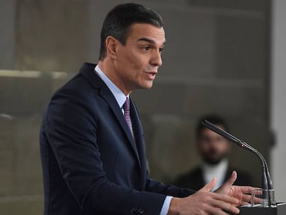 Pedro Sánchez, durante una rueda de prensa en Moncloa. 