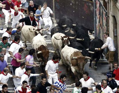 Los mozos, en el tramo de Estafeta.