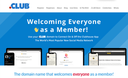 Captura de pantalla de la web de .CLUB domains