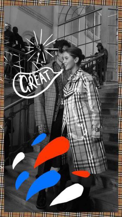 Ejemplo de realidad aumentada con la nueva aplicación de Burberry con dibujos de la artista Danny Sangra.