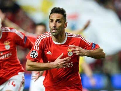 Jonas celebra el gol de la victoria del Benfica.
