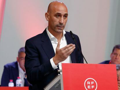 Luis Rubiales, durante su intervención en la asamblea federativa, el pasado viernes 25 de agosto.