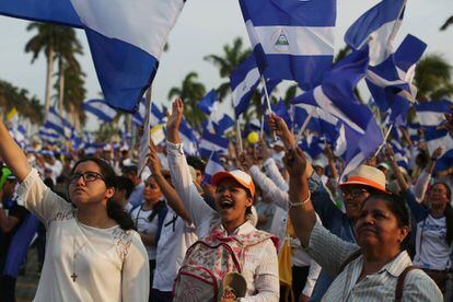 Manifestantes en Managua, Nicaragua.