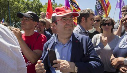 El líder del PSC, Miquel Iceta, en la manifestación de hoy.