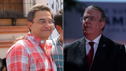 Pío López Obrador en 2012 con Marcelo Ebrard en 2022, en una composición fotográfica.