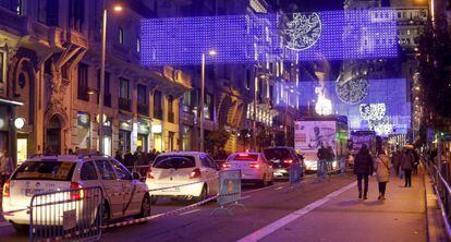 Zona habilitada para los peatones durante la Operaci&oacute;n Navidad en la Gran Via. 