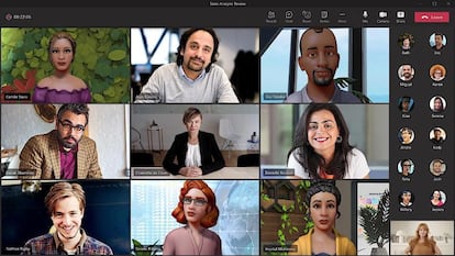 Capture d'écran d'une session Teams avec des avatars.