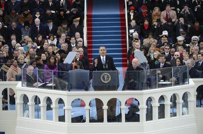 El presidente estadounidense Barack Obama da su discurso tras jurar el cargo.