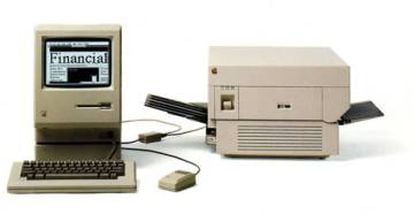 Apple Macintosh, la impresora LaserWriter, y PageMaker, el programa para Apple Macintosh que en 1985 inauguró la era de la autoedición o desktop publishing.
