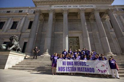 El Movimiento Democrático de Mujeres protesta en el Congreso contra la violencia machista.