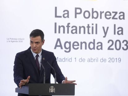 Pedro Sánchez, durante un encuentro en Moncloa sobre pobreza infantil.