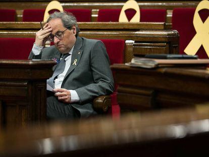 El presidente de la Generalitat, Quim Torra, en el pleno del Parlament.