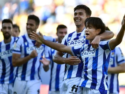 Takefusa Kubo celebra su gol ante el Cádiz en la primera jornada de Liga.