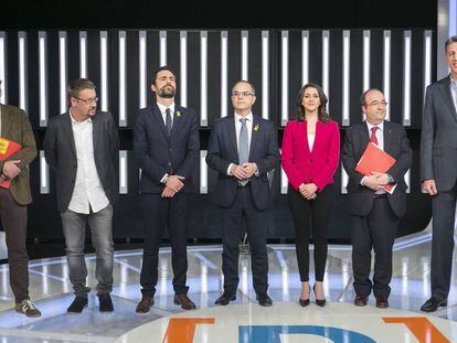 Debate electoral en TVE con candidatos de Junts per Catalunya, CUP, Ciudadanos, ERC, PSC, Catalu&ntilde;a en Com&uacute; y PP.